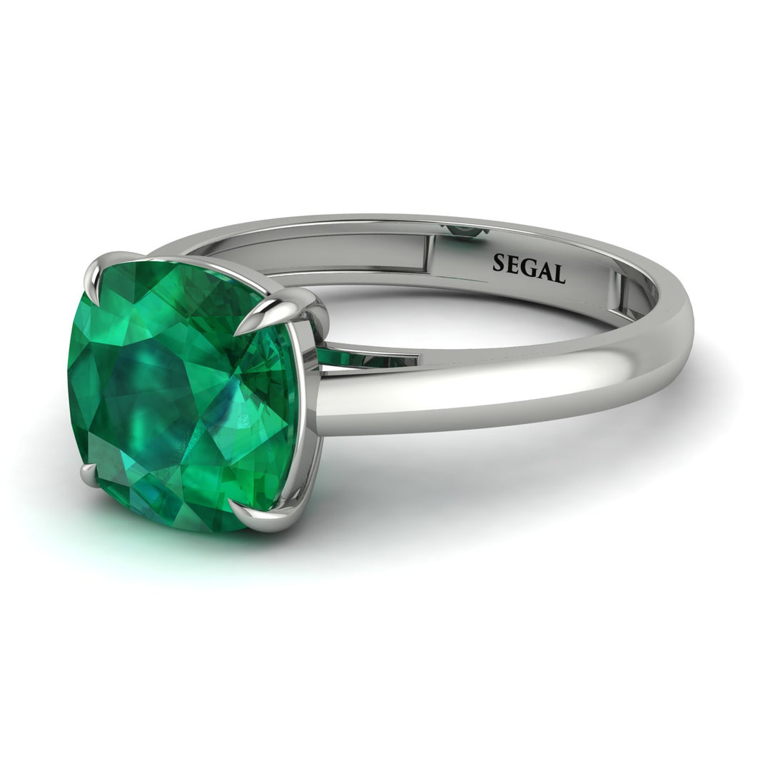 Cushion Cut Emerald Solitaire Engagement Ring - Royalty No. 6