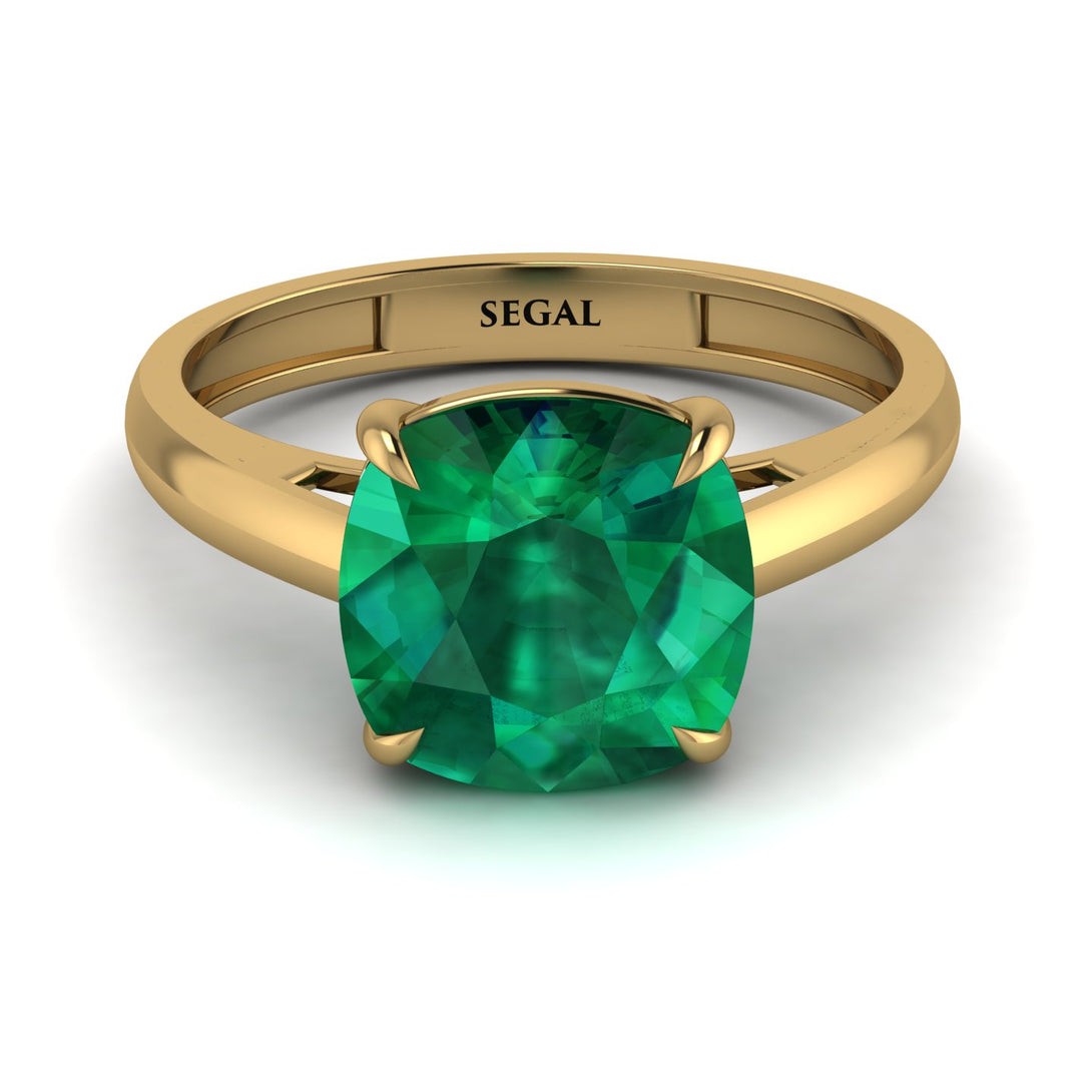 Cushion Cut Emerald Solitaire Engagement Ring - Royalty No. 4