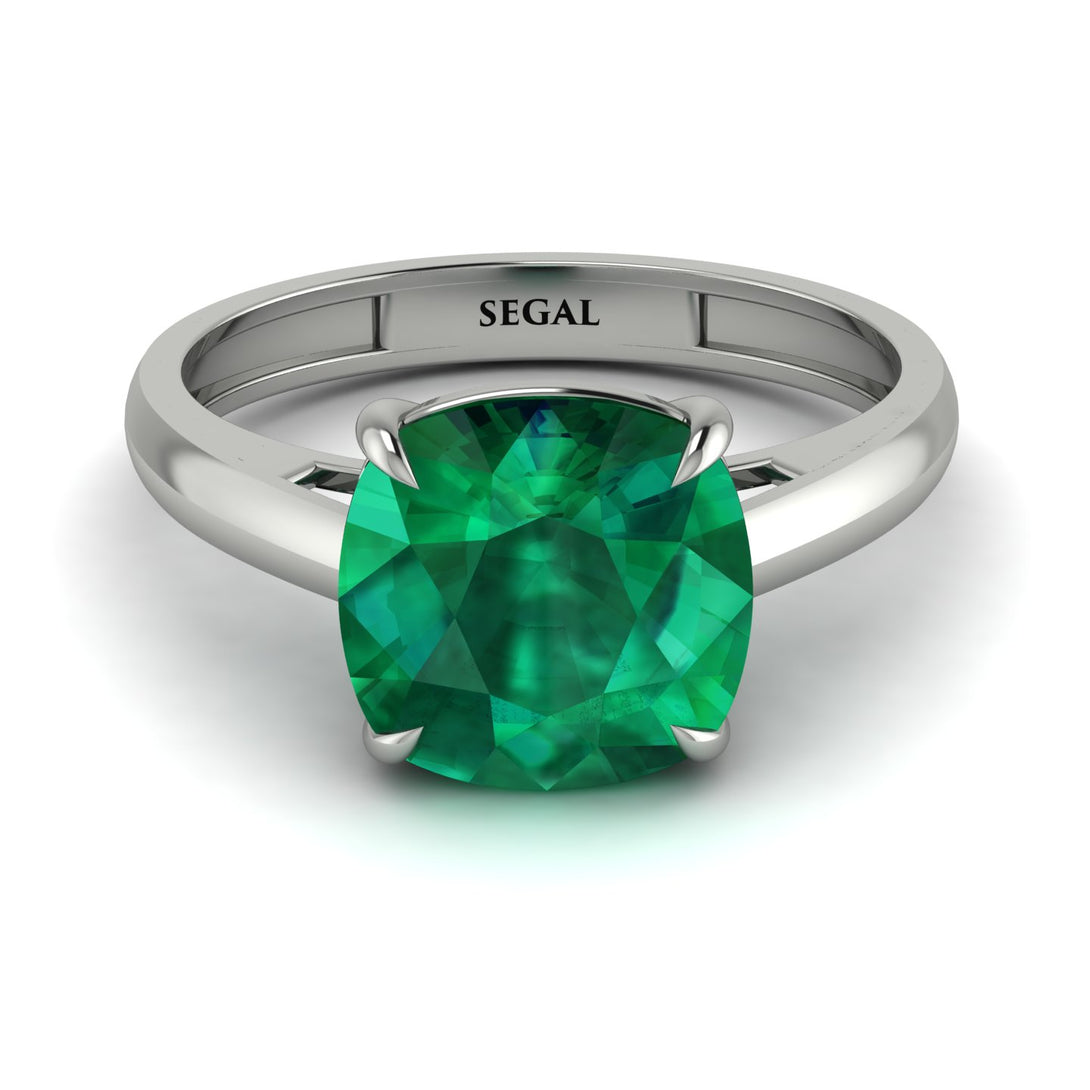 Cushion Cut Emerald Solitaire Engagement Ring - Royalty No. 6