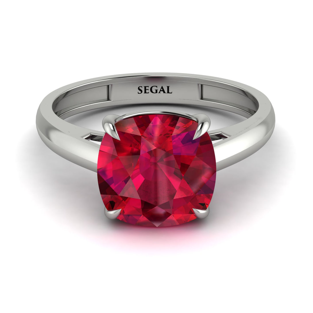 Cushion Cut Ruby Solitaire Engagement Ring - Royalty No. 12