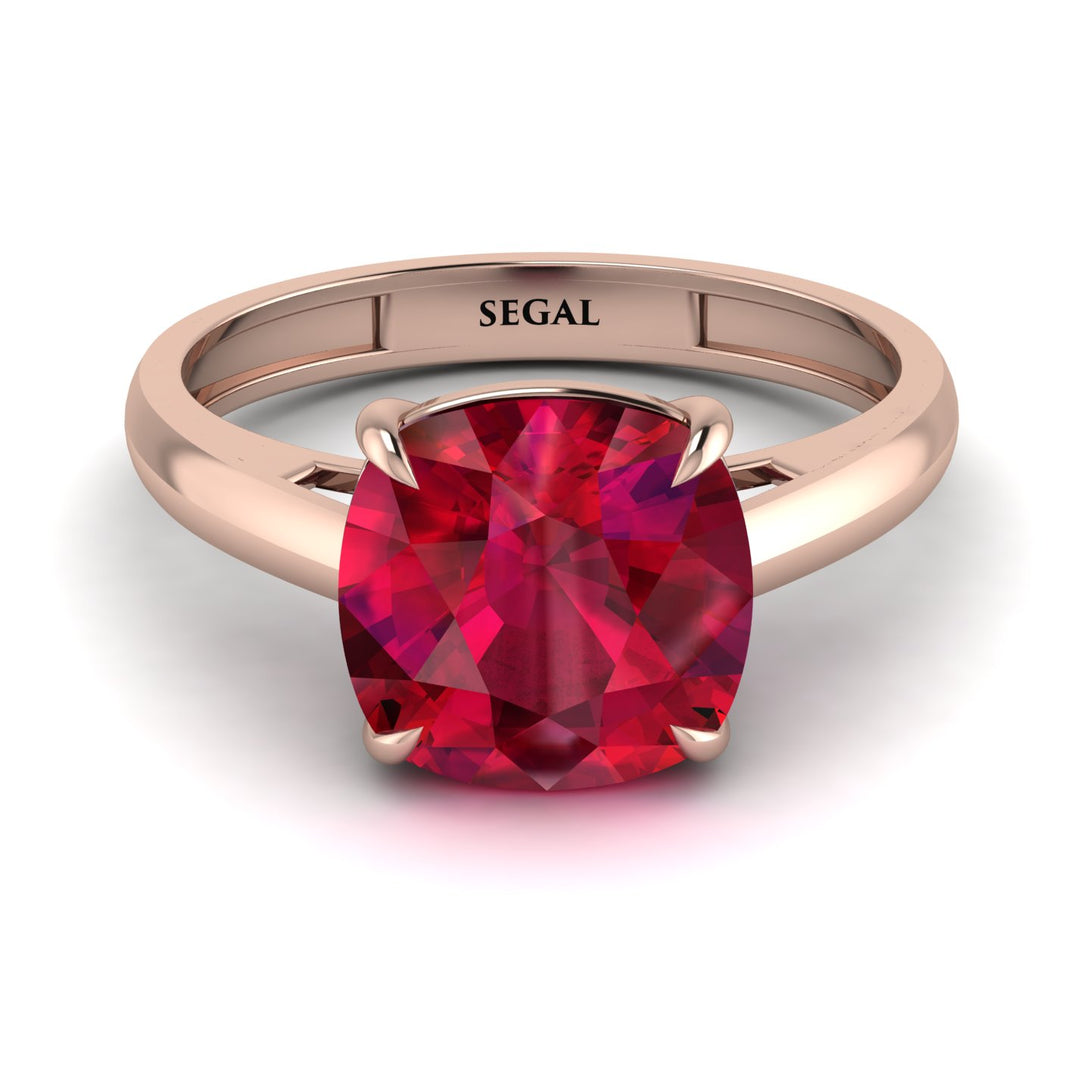 Cushion Cut Ruby Solitaire Engagement Ring - Royalty No. 11
