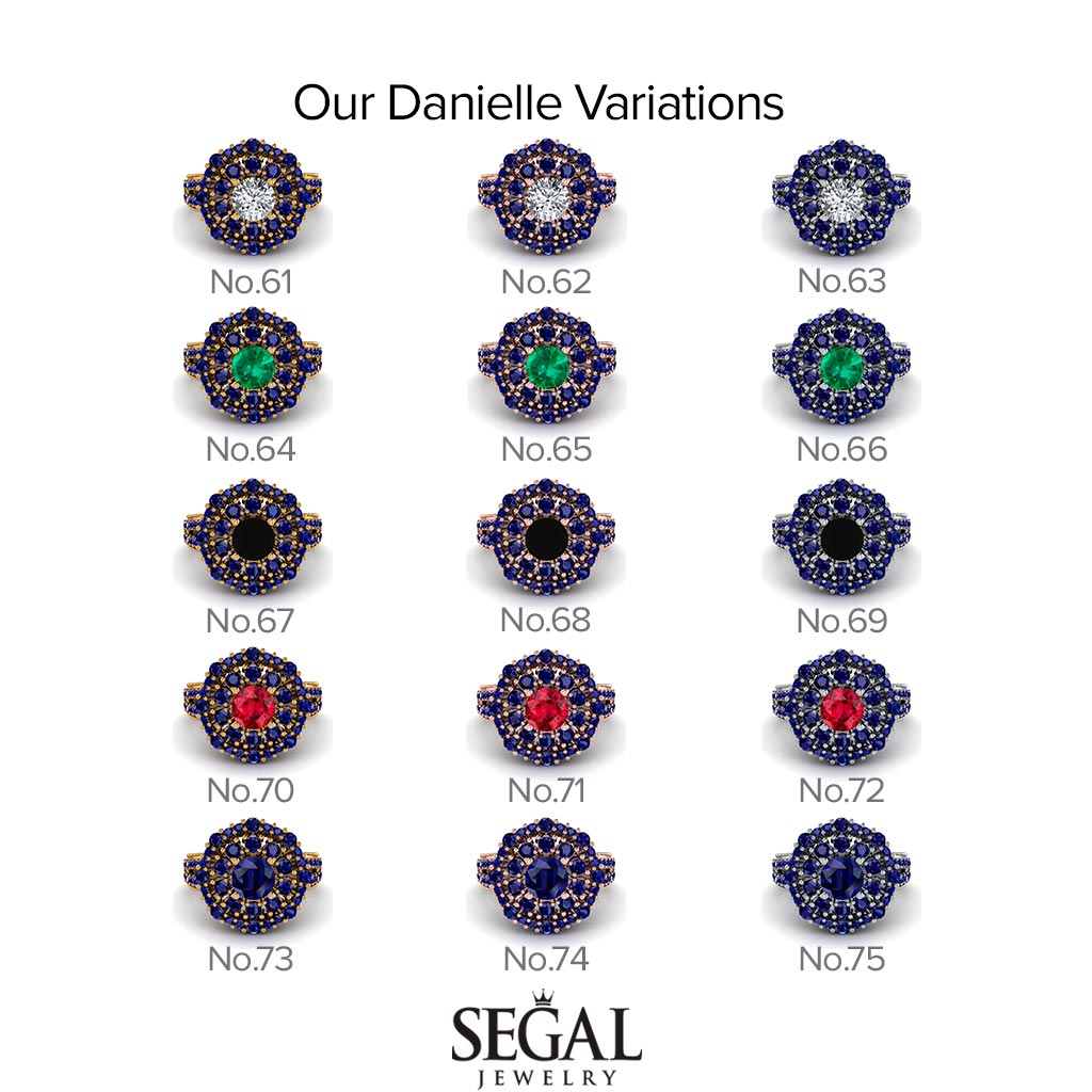 Sapphire Double Halo Gold Engagement Ring - Danielle No. 15