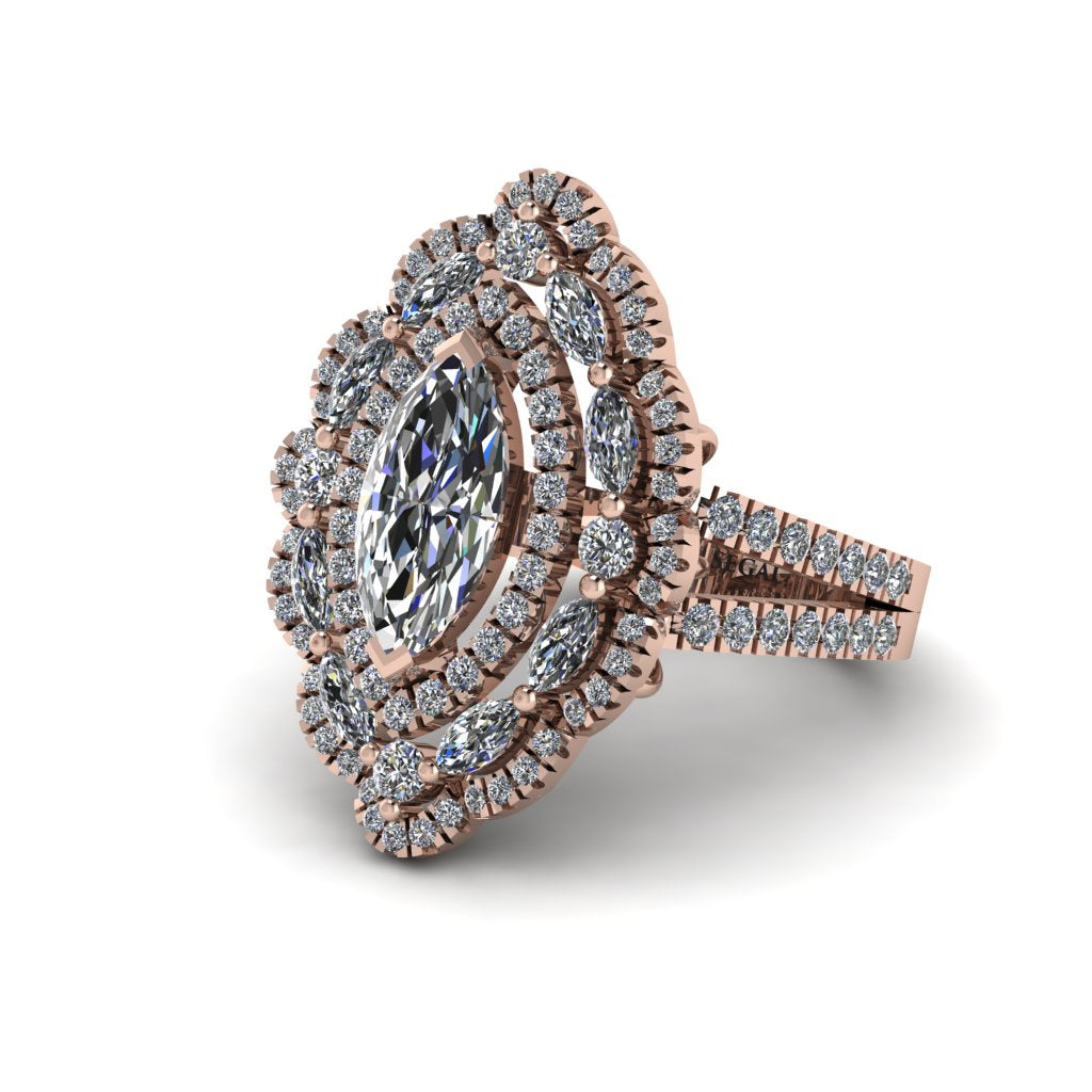 Diamond Three Layer Halo Marquise Ring - Destiny No. 2