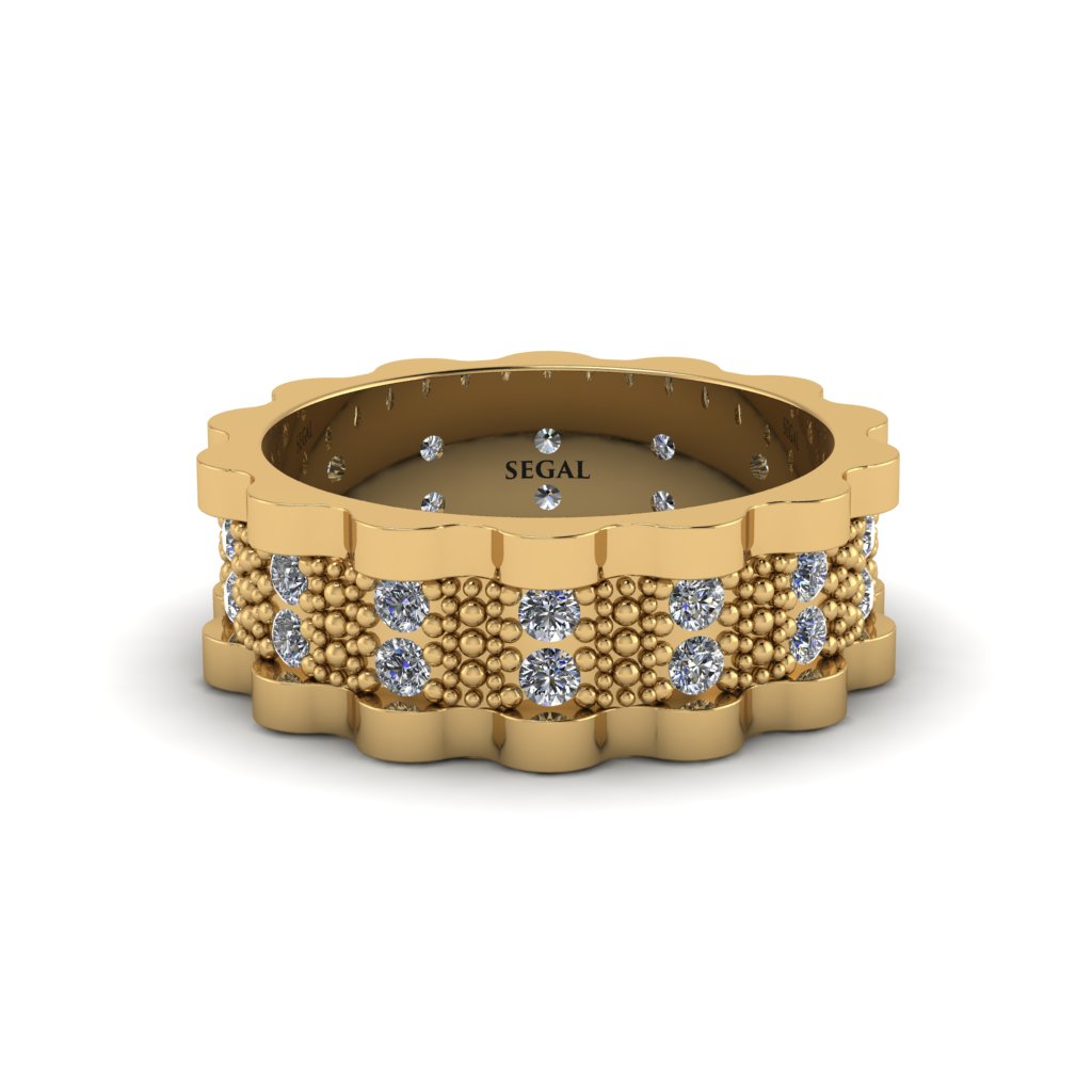 Diamond Wavy Gold Men's Wedding Ring - Joshua No. 1
