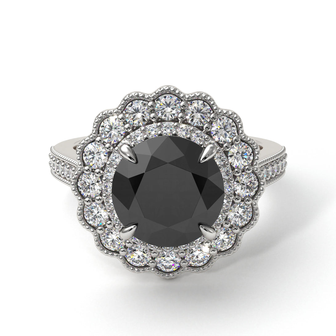 Diamond Double Halo Cathedral Engagement Ring - Deirdre No. 9