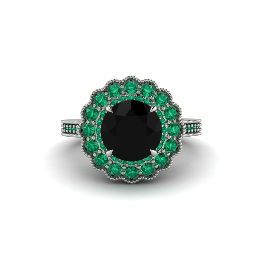 Emerald Double Halo Cathedral Engagement Ring - Deirdre No. 24