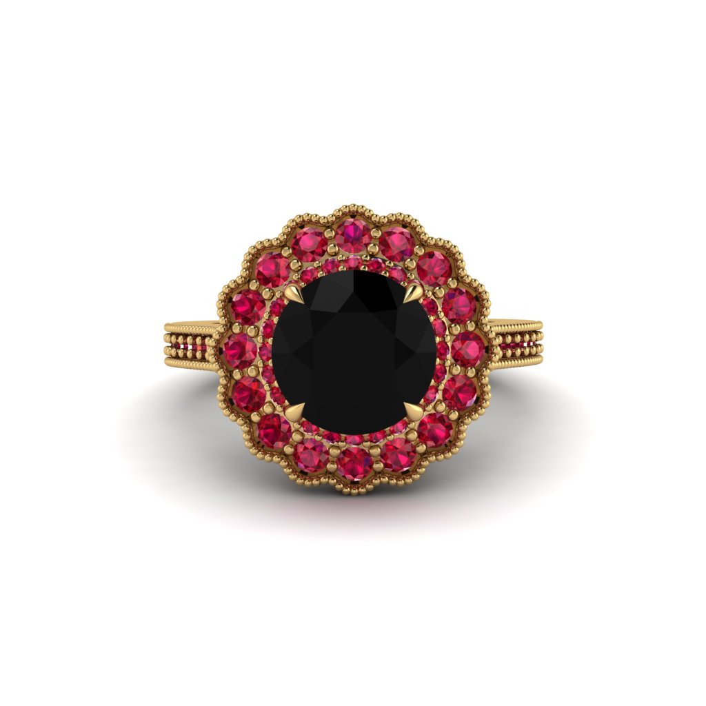 Ruby Double Halo Cathedral Engagement Ring - Deirdre No. 52