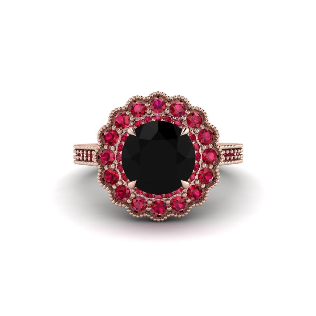 Ruby Double Halo Cathedral Engagement Ring - Deirdre No. 53