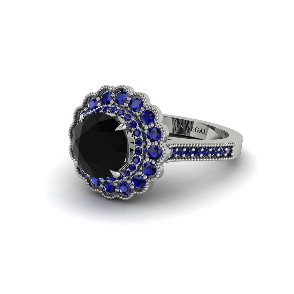 Sapphire Double Halo Cathedral Engagement Ring - Deirdre No. 69