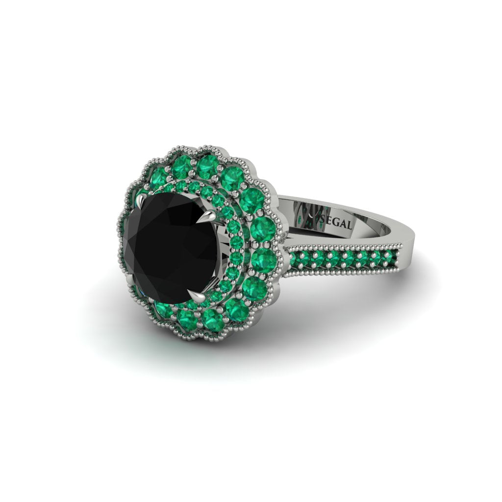 Emerald Double Halo Cathedral Engagement Ring - Deirdre No. 24