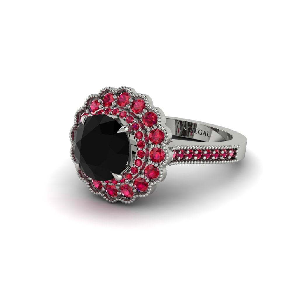 Ruby Double Halo Cathedral Engagement Ring - Deirdre No. 54