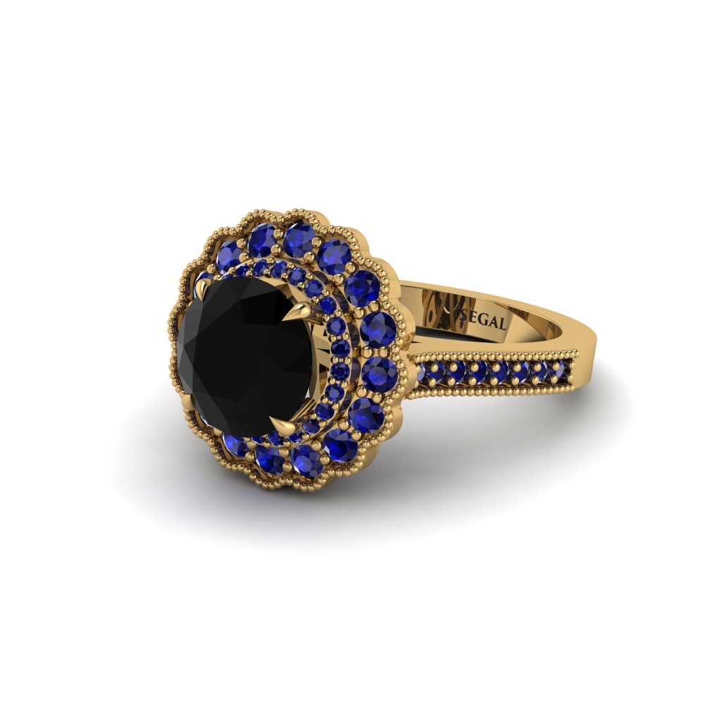 Sapphire Double Halo Cathedral Engagement Ring - Deirdre No. 67