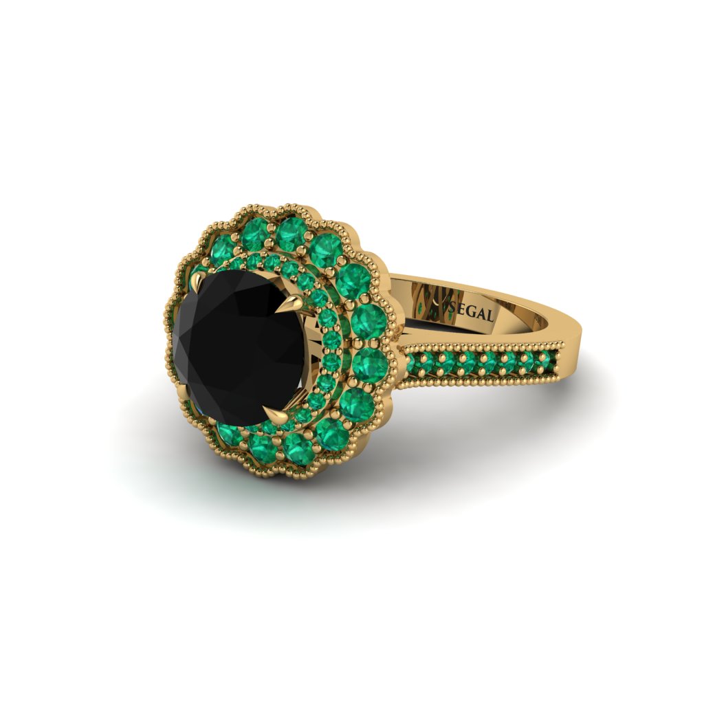 Emerald Double Halo Cathedral Engagement Ring - Deirdre No. 22