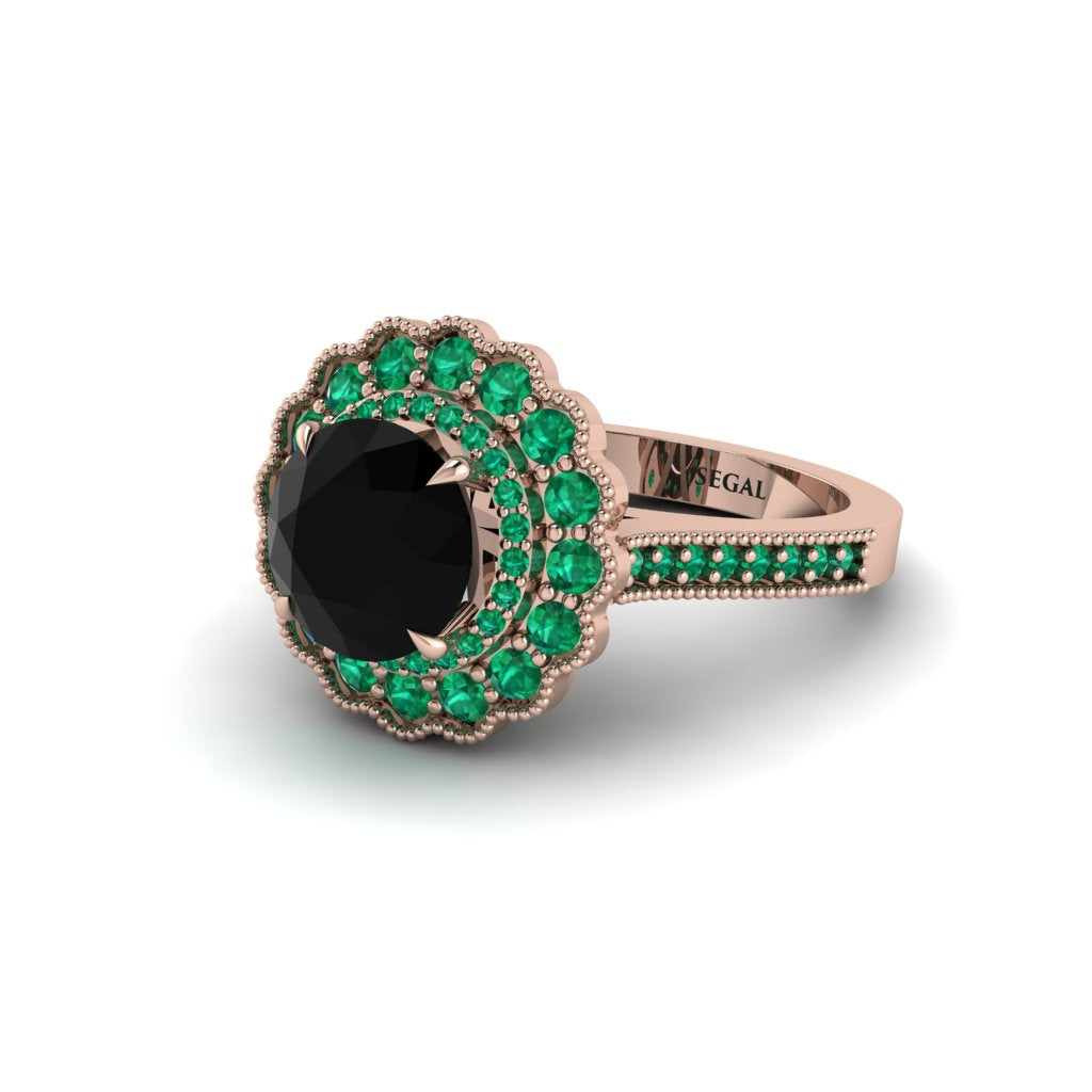 Emerald Double Halo Cathedral Engagement Ring - Deirdre No. 23