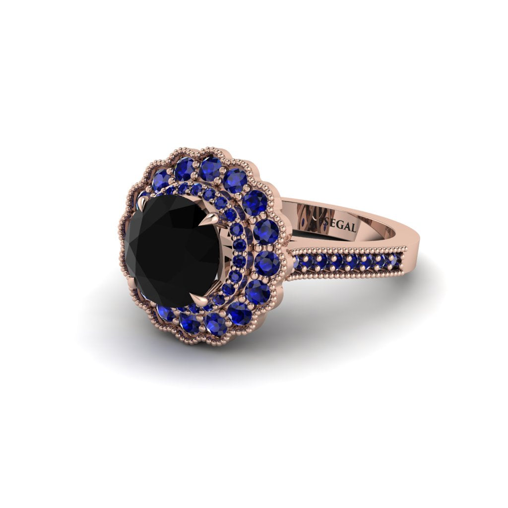 Sapphire Double Halo Cathedral Engagement Ring - Deirdre No. 68