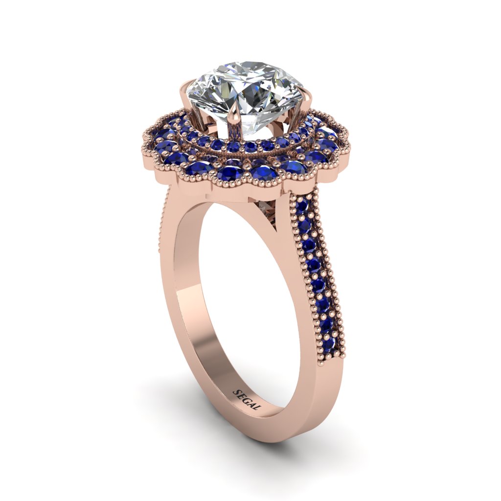 Sapphire Double Halo Cathedral Engagement Ring - Deirdre No. 62