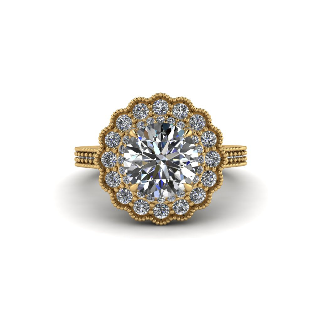 Diamond Double Halo Cathedral Engagement Ring - Deirdre No. 1