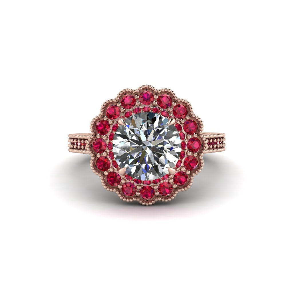 Ruby Double Halo Cathedral Engagement Ring - Deirdre No. 47