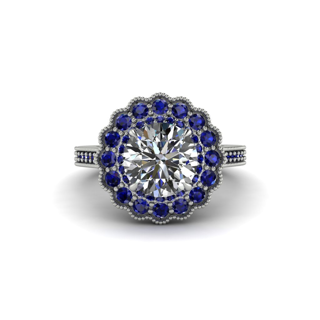 Sapphire Double Halo Cathedral Engagement Ring - Deirdre No. 63