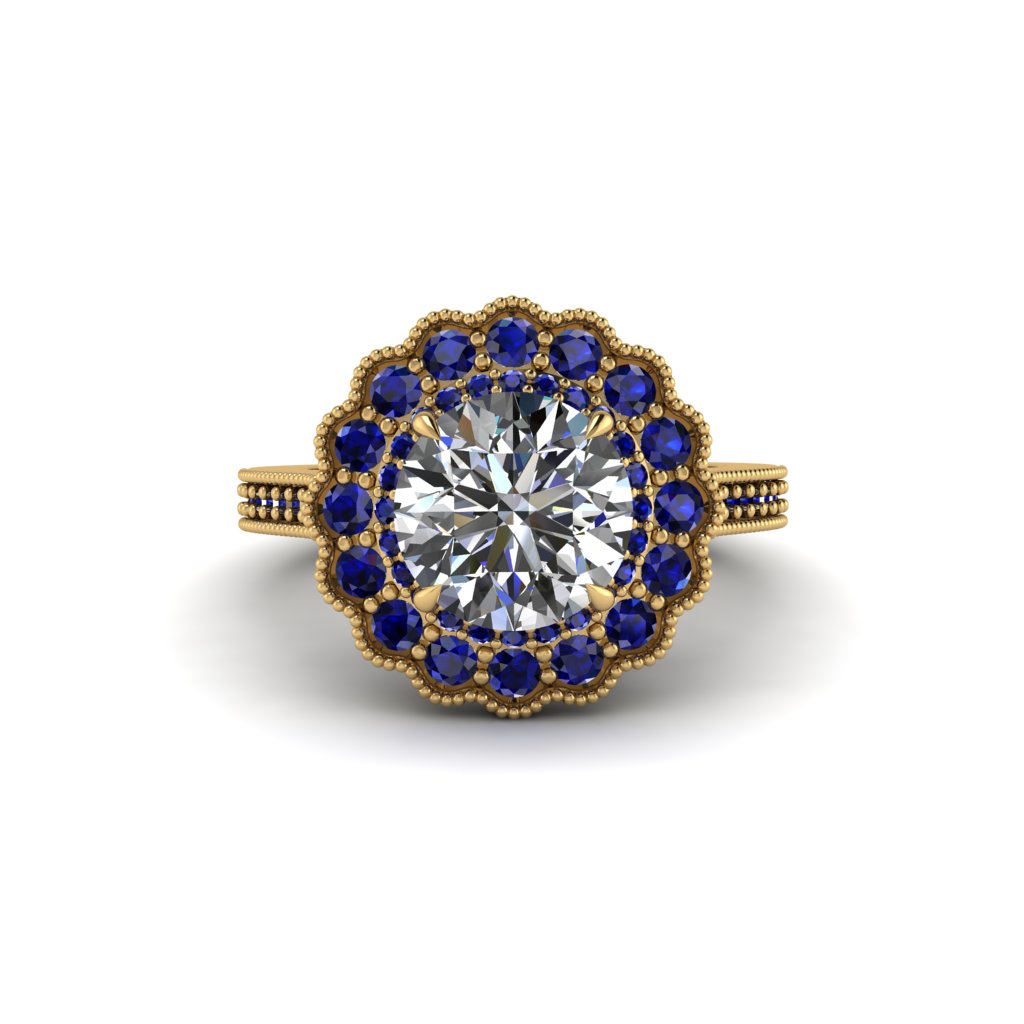 Sapphire Double Halo Cathedral Engagement Ring - Deirdre No. 61
