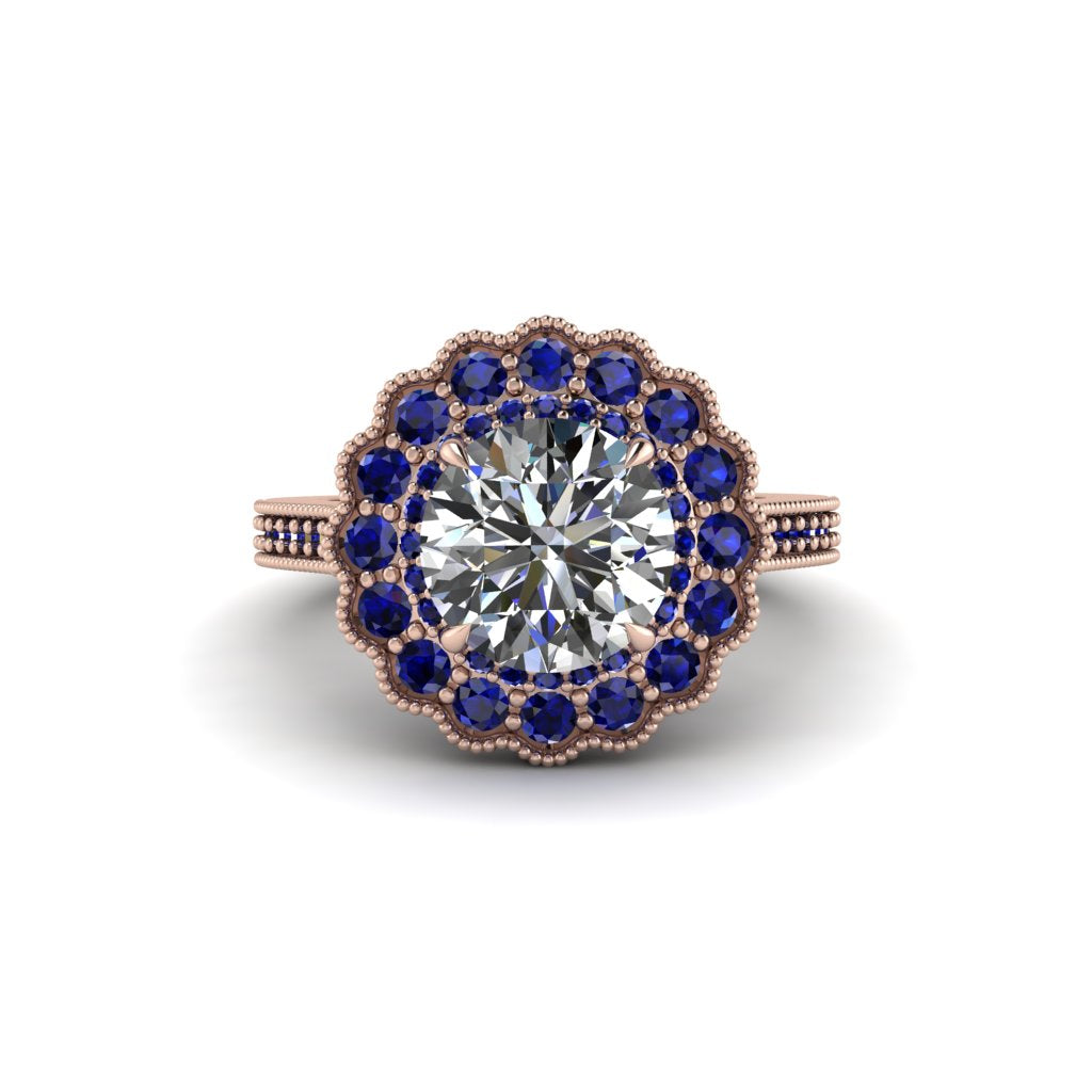 Sapphire Double Halo Cathedral Engagement Ring - Deirdre No. 62