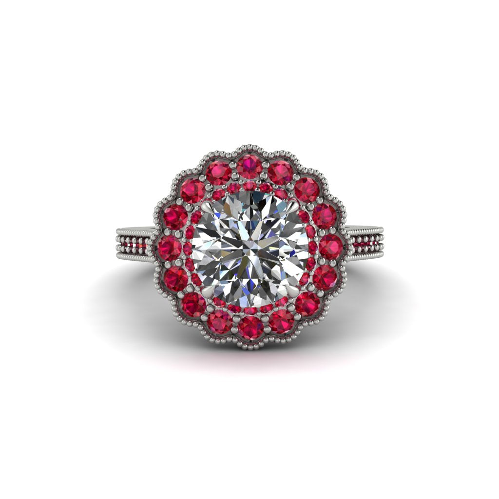 Ruby Double Halo Cathedral Engagement Ring - Deirdre No. 48
