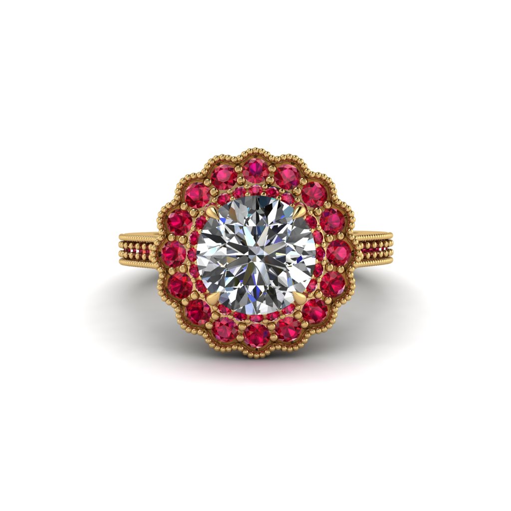 Ruby Double Halo Cathedral Engagement Ring - Deirdre No. 46