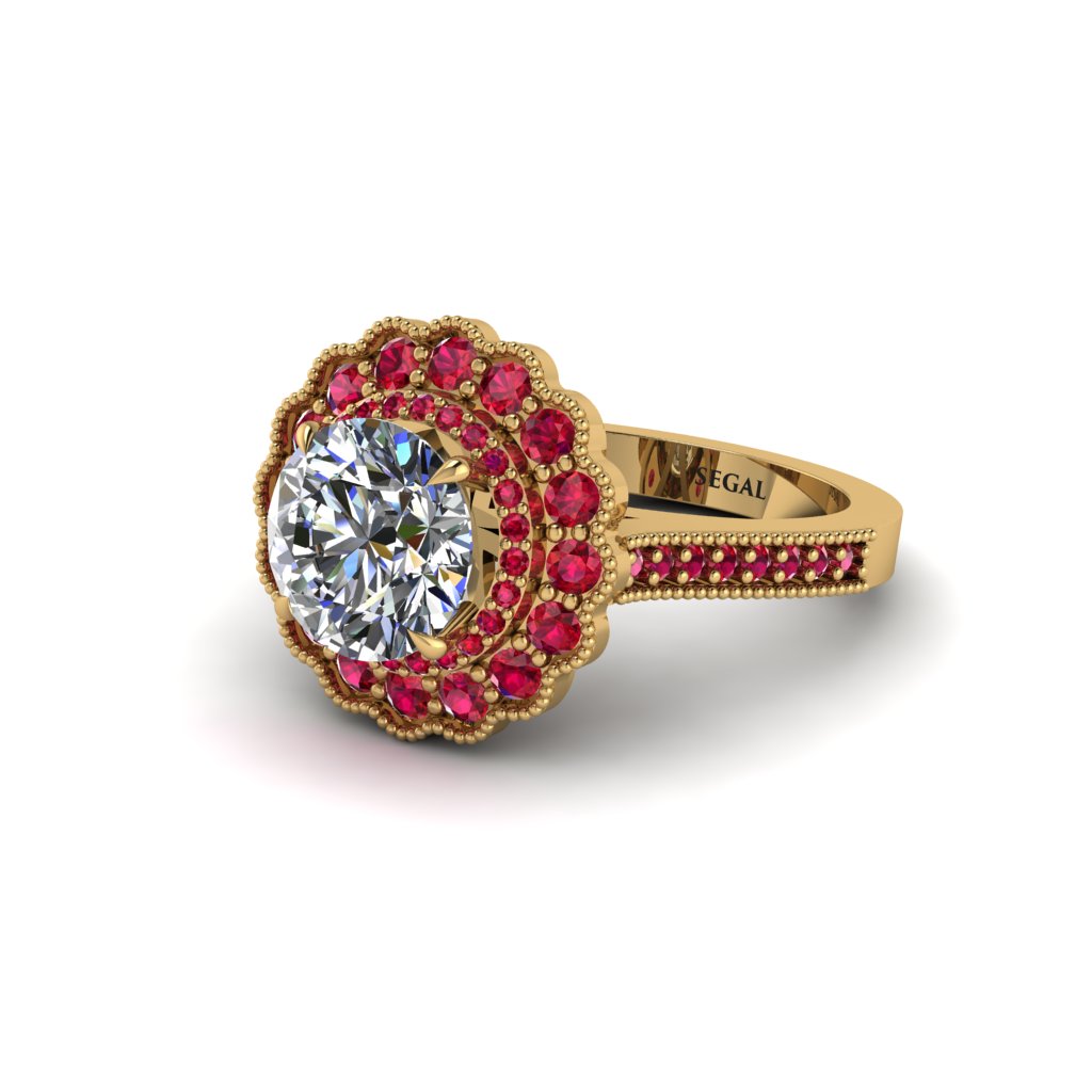Ruby Double Halo Cathedral Engagement Ring - Deirdre No. 46