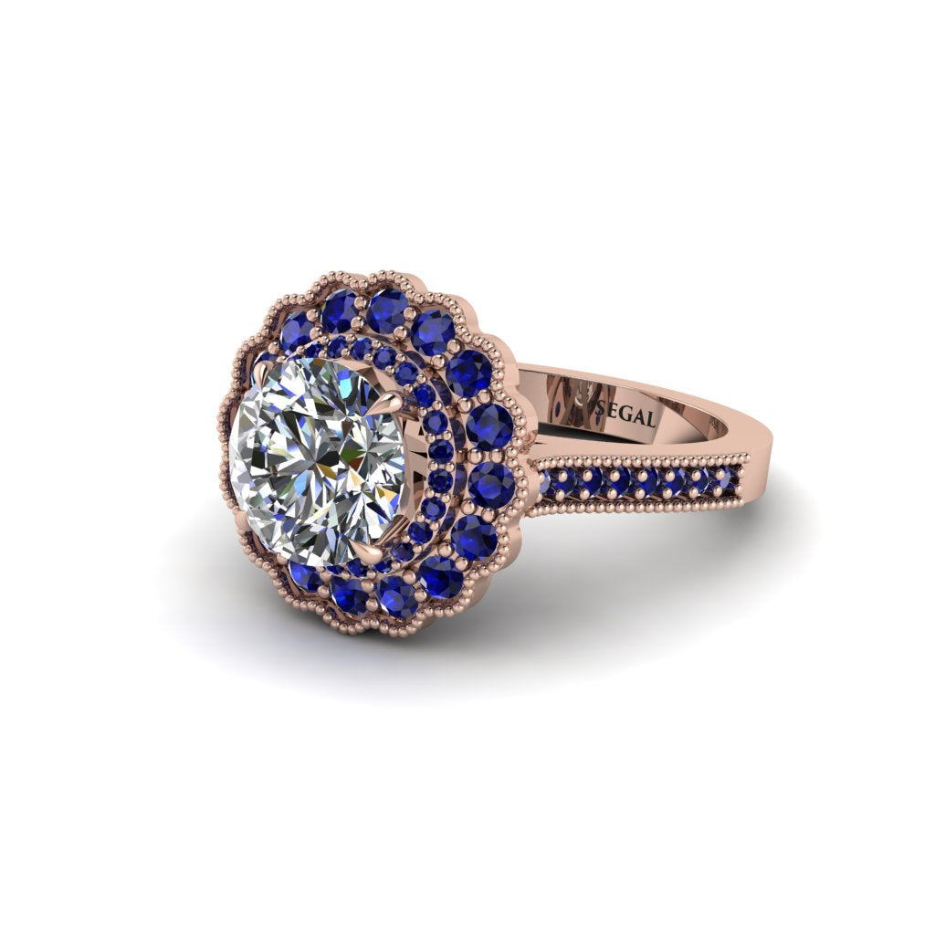 Sapphire Double Halo Cathedral Engagement Ring - Deirdre No. 62