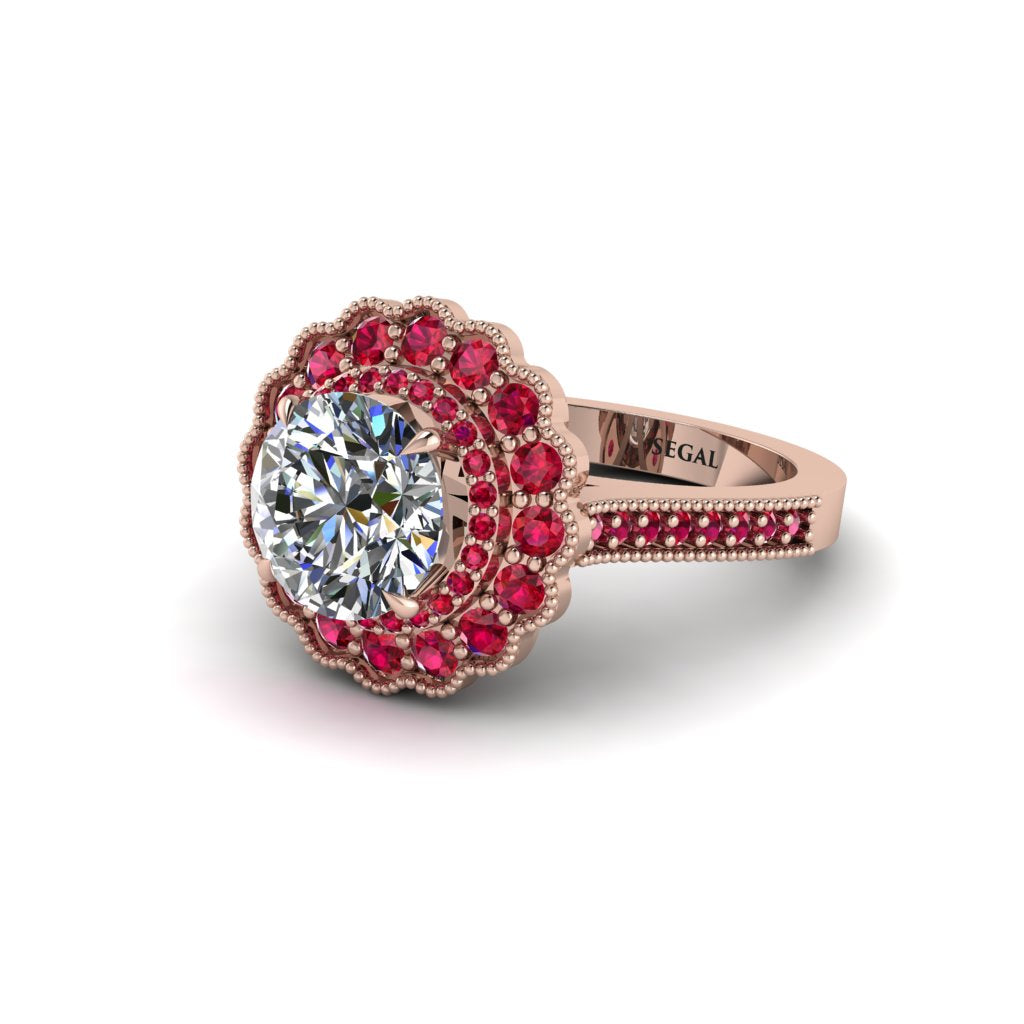 Ruby Double Halo Cathedral Engagement Ring - Deirdre No. 47