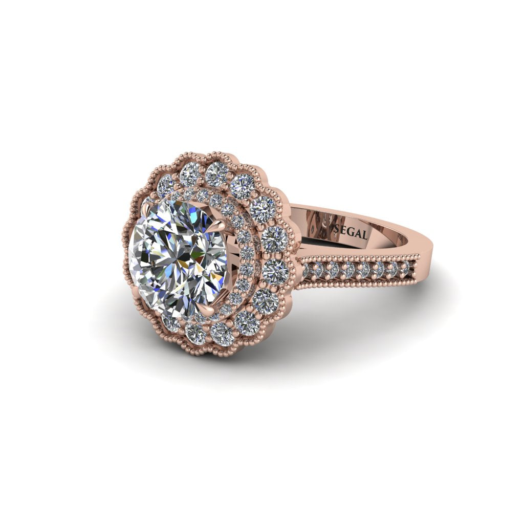 Diamond Double Halo Cathedral Engagement Ring - Deirdre No. 2