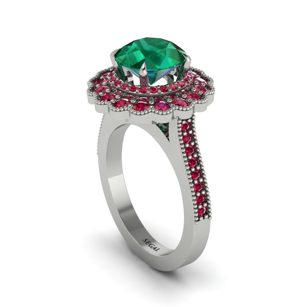 Ruby Double Halo Cathedral Engagement Ring - Deirdre No. 51