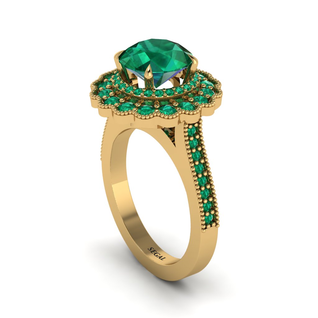 Emerald Double Halo Cathedral Engagement Ring - Deirdre No. 19