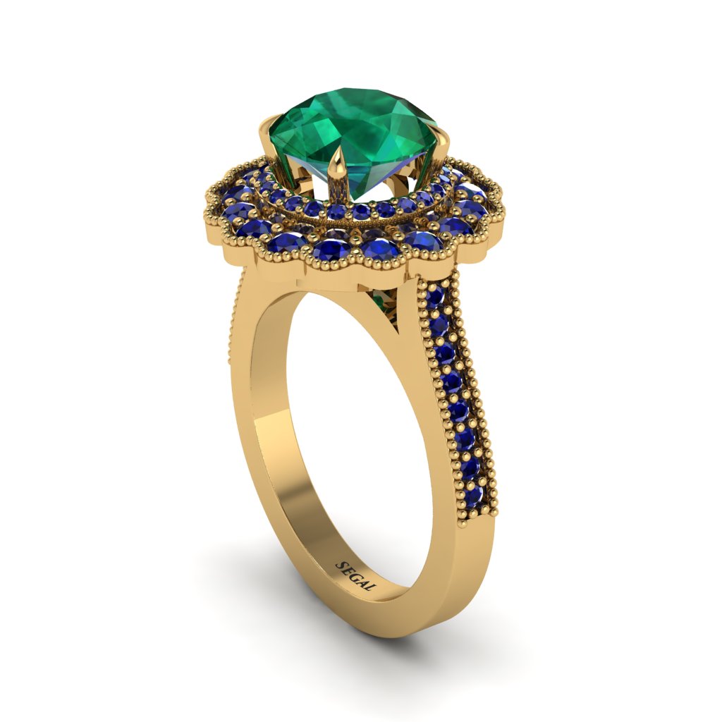 Sapphire Double Halo Cathedral Engagement Ring - Deirdre No. 64