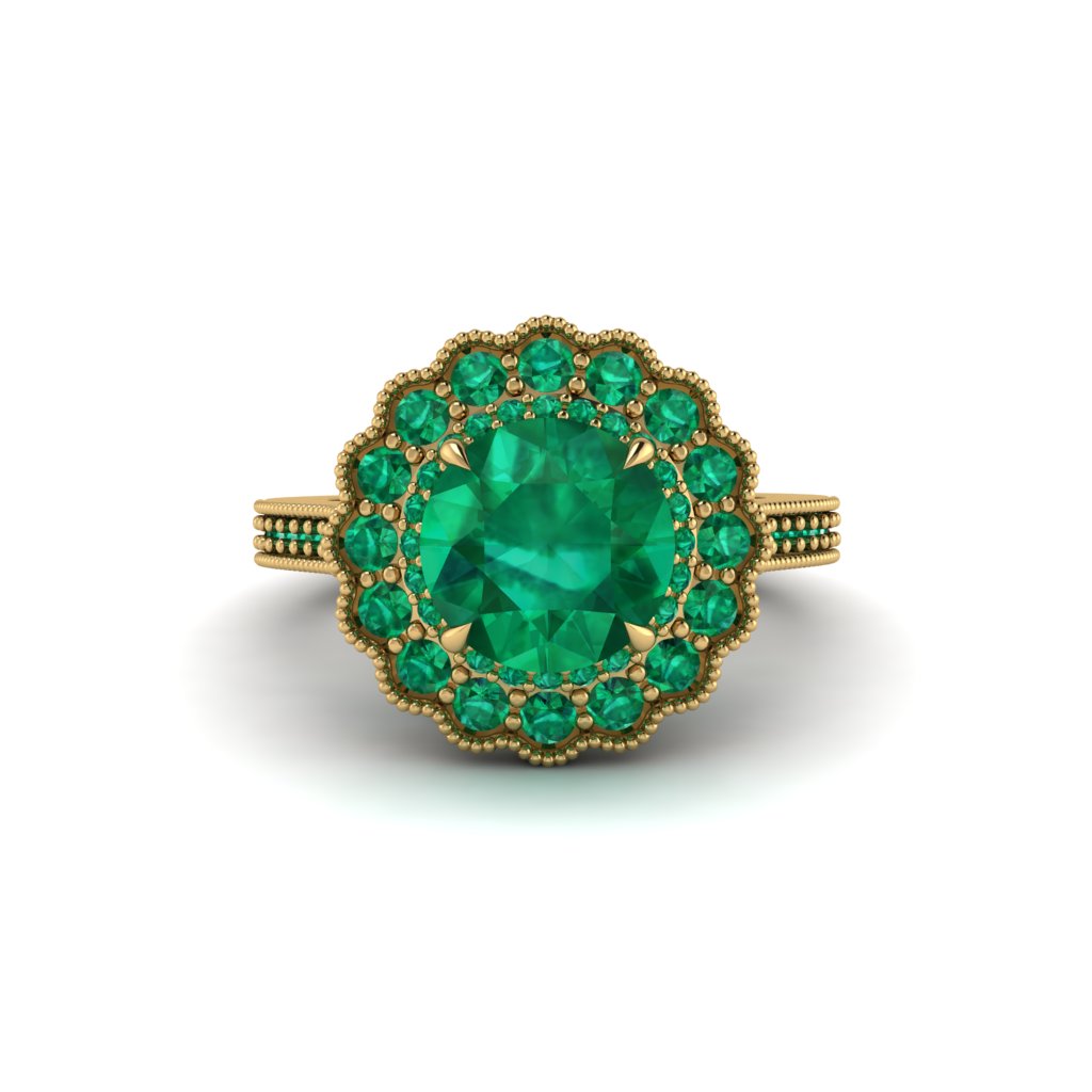 Emerald Double Halo Cathedral Engagement Ring - Deirdre No. 19