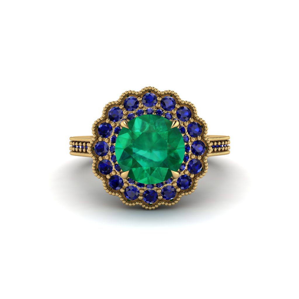 Sapphire Double Halo Cathedral Engagement Ring - Deirdre No. 64