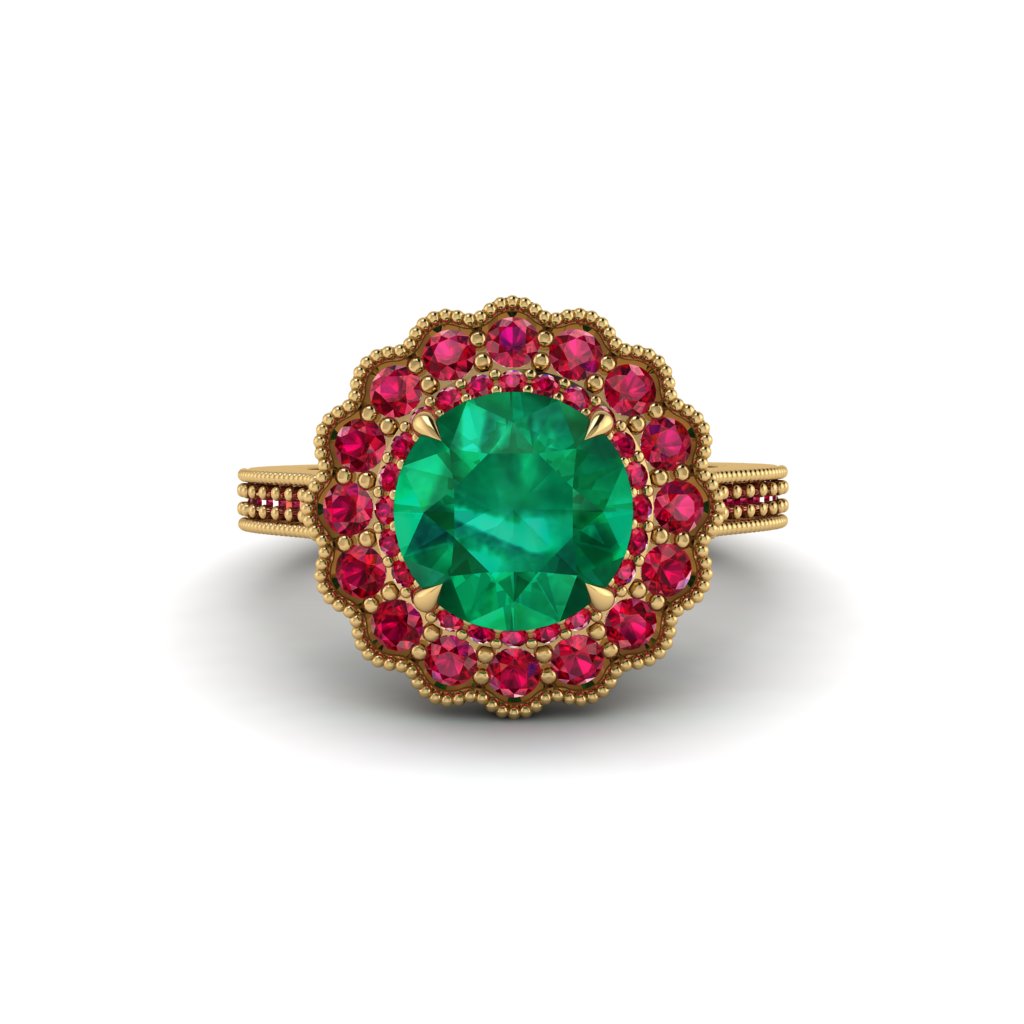 Ruby Double Halo Cathedral Engagement Ring - Deirdre No. 49