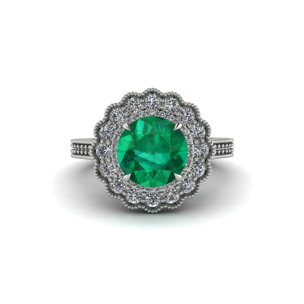 Diamond Double Halo Cathedral Engagement Ring - Deirdre No. 6