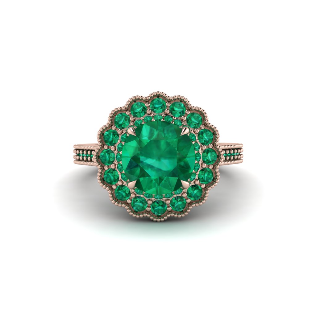 Emerald Double Halo Cathedral Engagement Ring - Deirdre No. 20