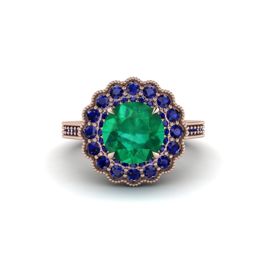 Sapphire Double Halo Cathedral Engagement Ring - Deirdre No. 65