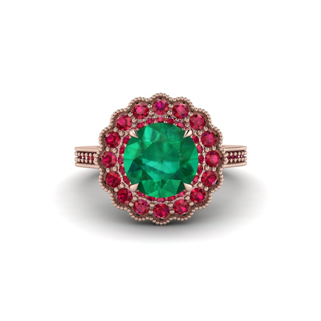 Ruby Double Halo Cathedral Engagement Ring - Deirdre No. 50