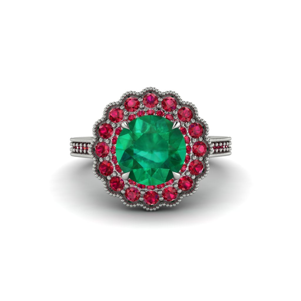 Ruby Double Halo Cathedral Engagement Ring - Deirdre No. 51