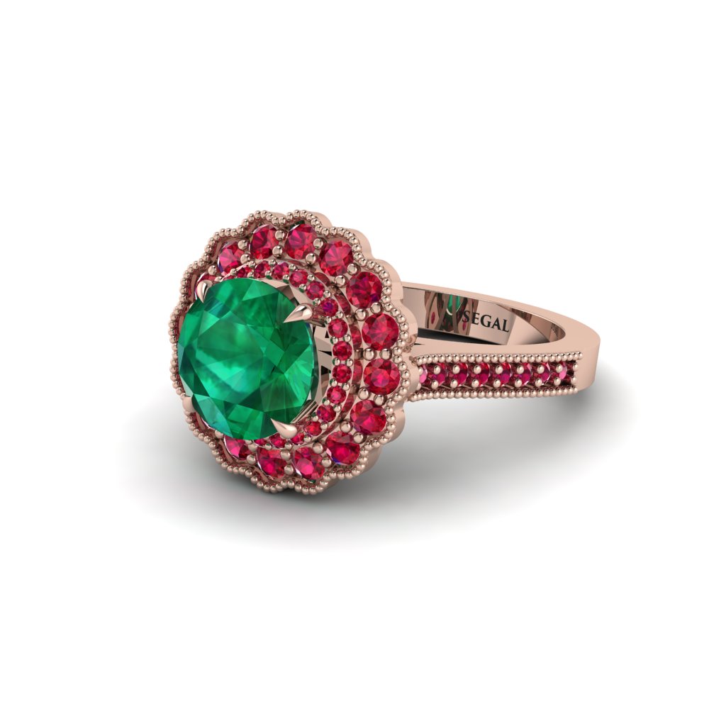 Ruby Double Halo Cathedral Engagement Ring - Deirdre No. 50