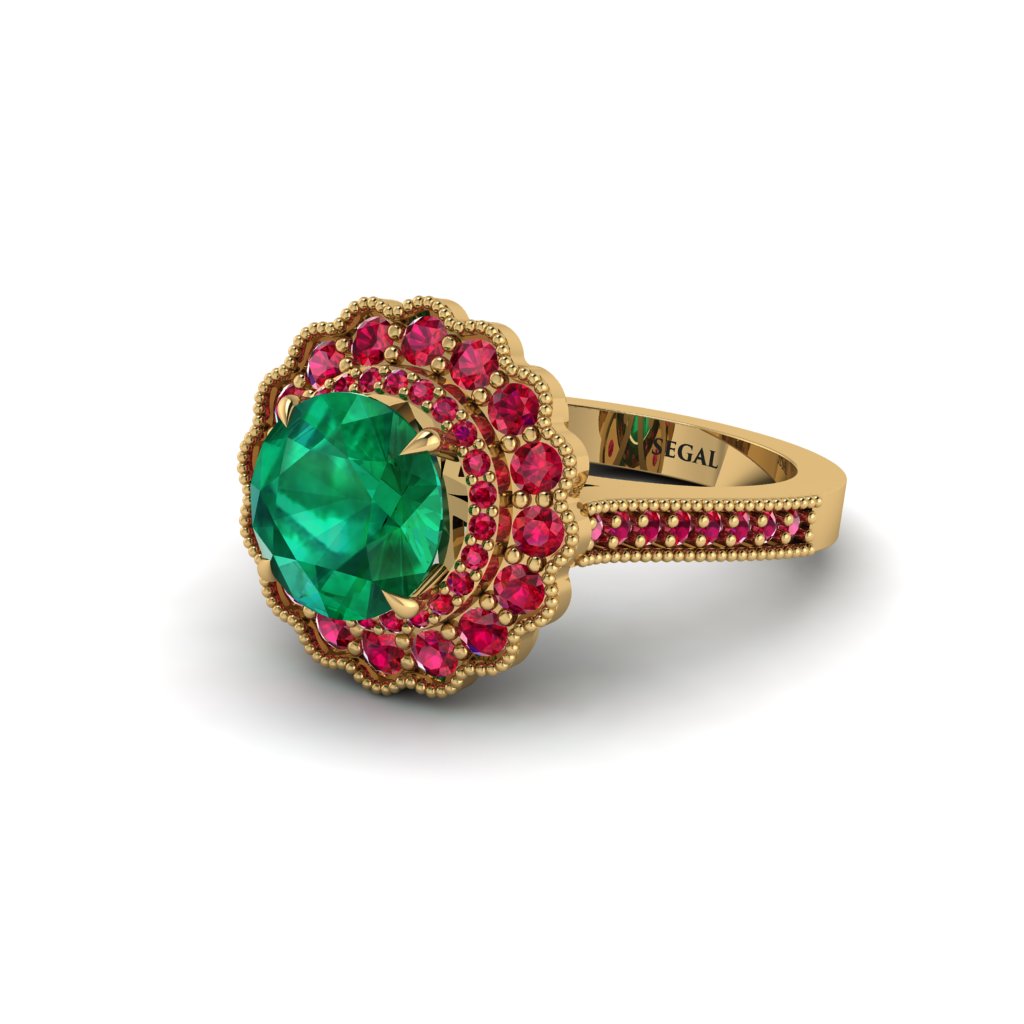 Ruby Double Halo Cathedral Engagement Ring - Deirdre No. 49