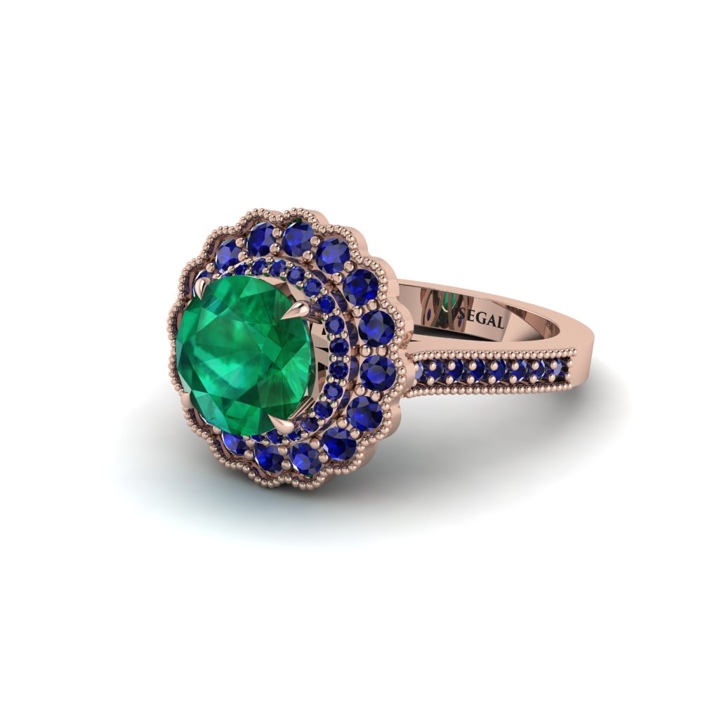 Sapphire Double Halo Cathedral Engagement Ring - Deirdre No. 65