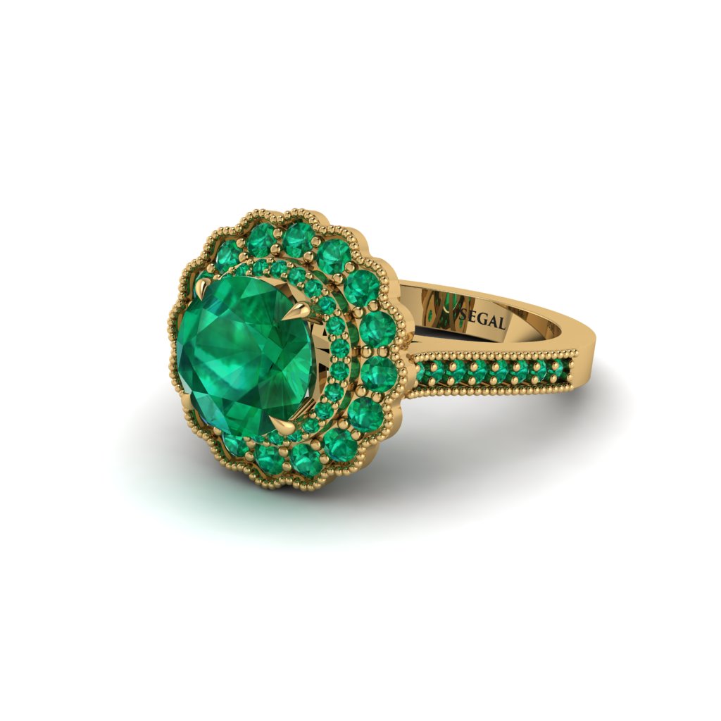Emerald Double Halo Cathedral Engagement Ring - Deirdre No. 19