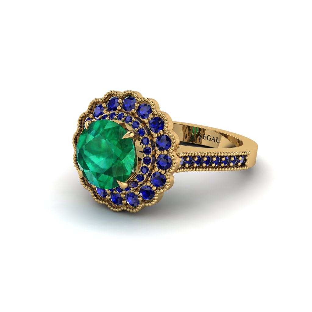 Sapphire Double Halo Cathedral Engagement Ring - Deirdre No. 64