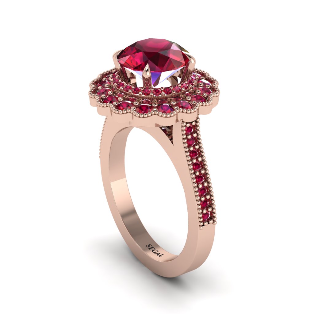 Ruby Double Halo Cathedral Engagement Ring - Deirdre No. 56