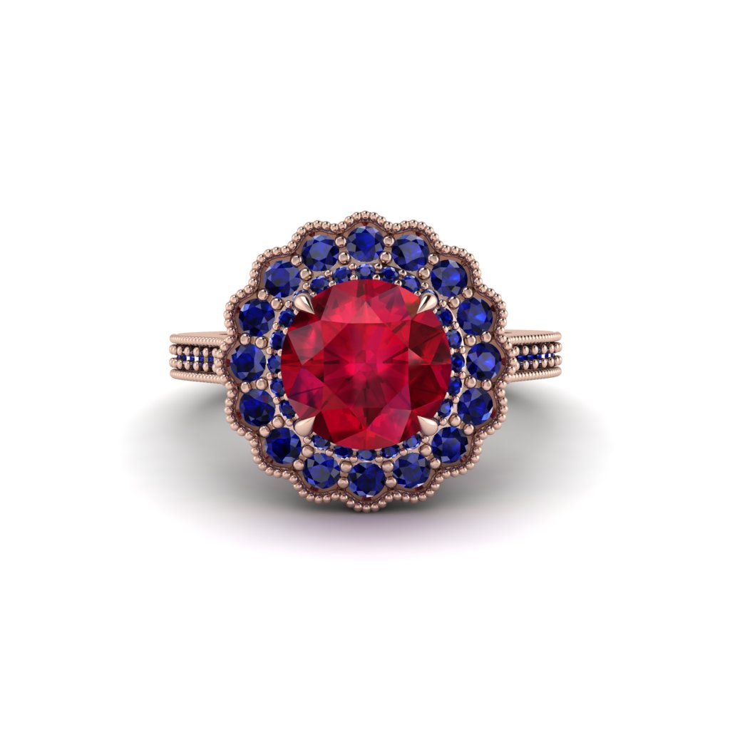 Sapphire Double Halo Cathedral Engagement Ring - Deirdre No. 71