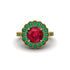 Emerald Double Halo Cathedral Engagement Ring - Deirdre No. 25